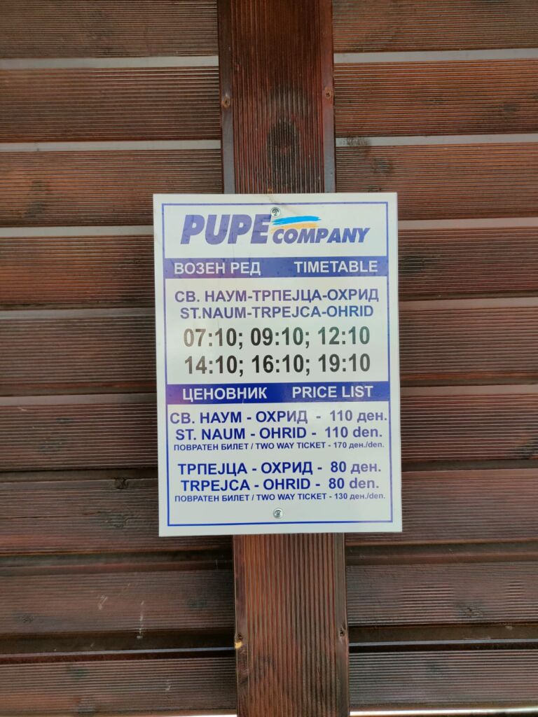 The timetable of the bus from st Nahum to Ohrid's town