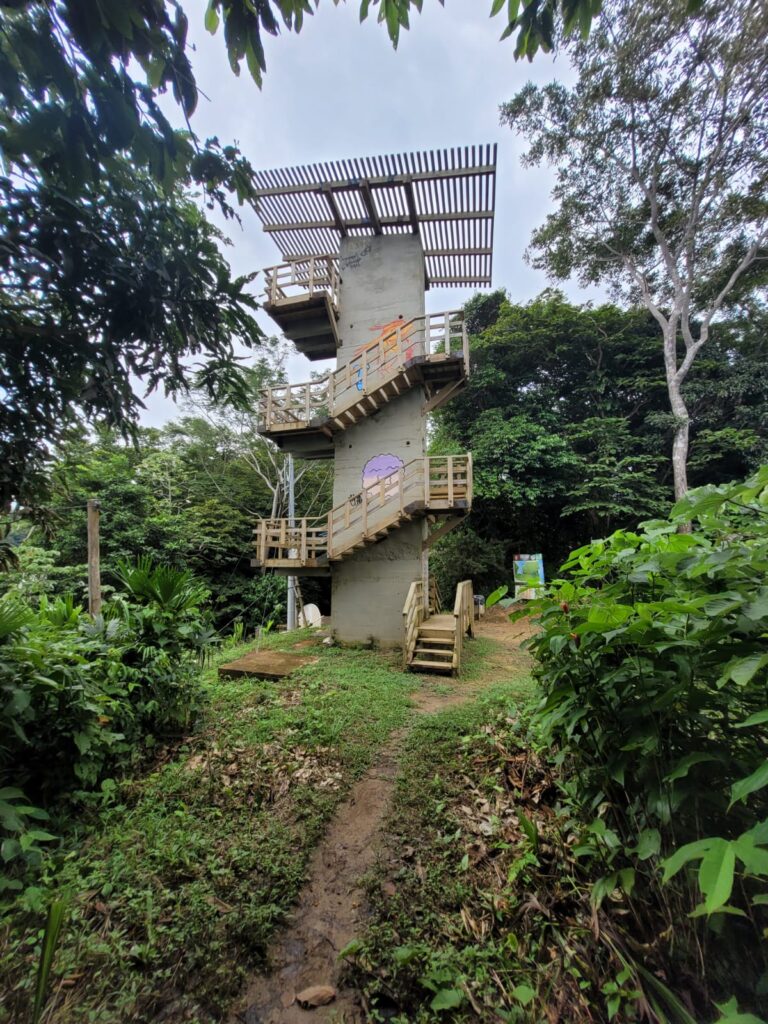 A lookout structure on the top of a hill 